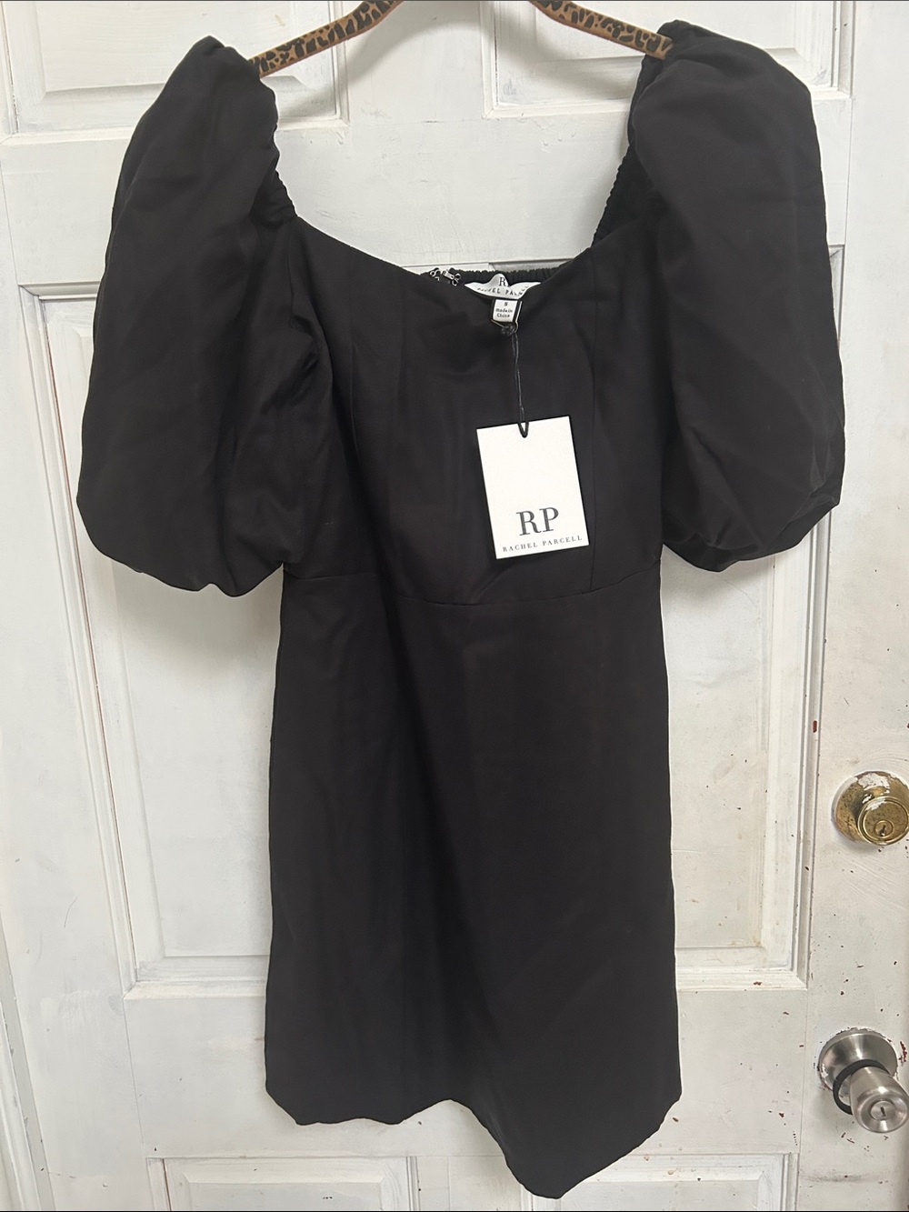 NWT Rachel Parcell Black Puff-Sleeve Square-Neck Mini Dress size Small